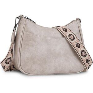 Women's Grey Imported Leather Crossbody With Adjustable Strap Shoulder Handbag